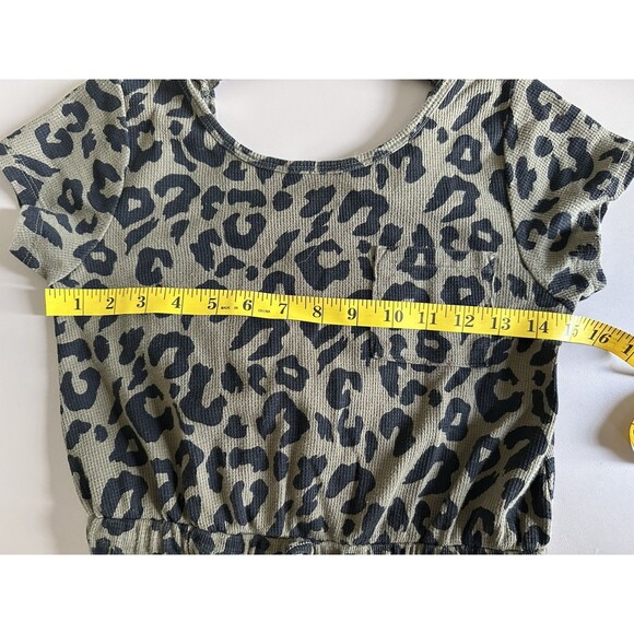 Treasure & Bond Girls Large 10 / 12 Dress Khaki Green Leopard Print Short Sleeve - Picture 8 of 11
